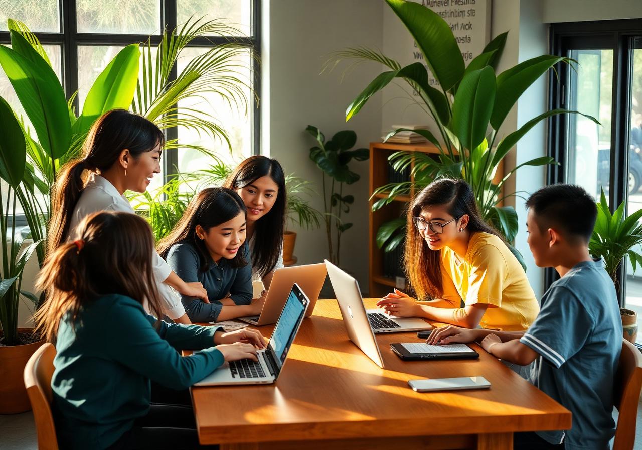 WIN teachers working with students in a small group